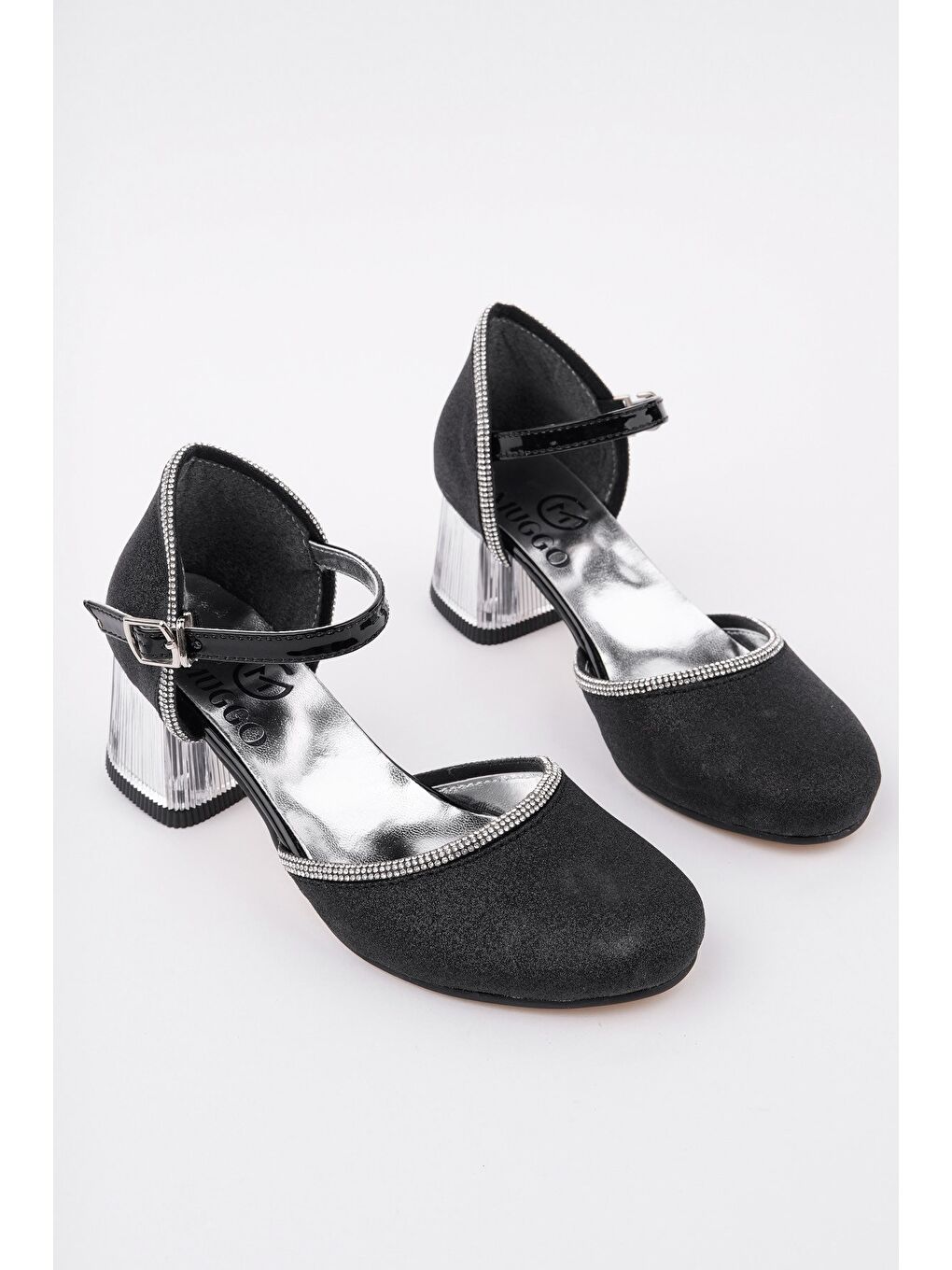 Siyah BLOSSOM Bilekten Bağlamalı Simli Işıklı Kız Çocuk Kısa Topuklu Ayakkabı