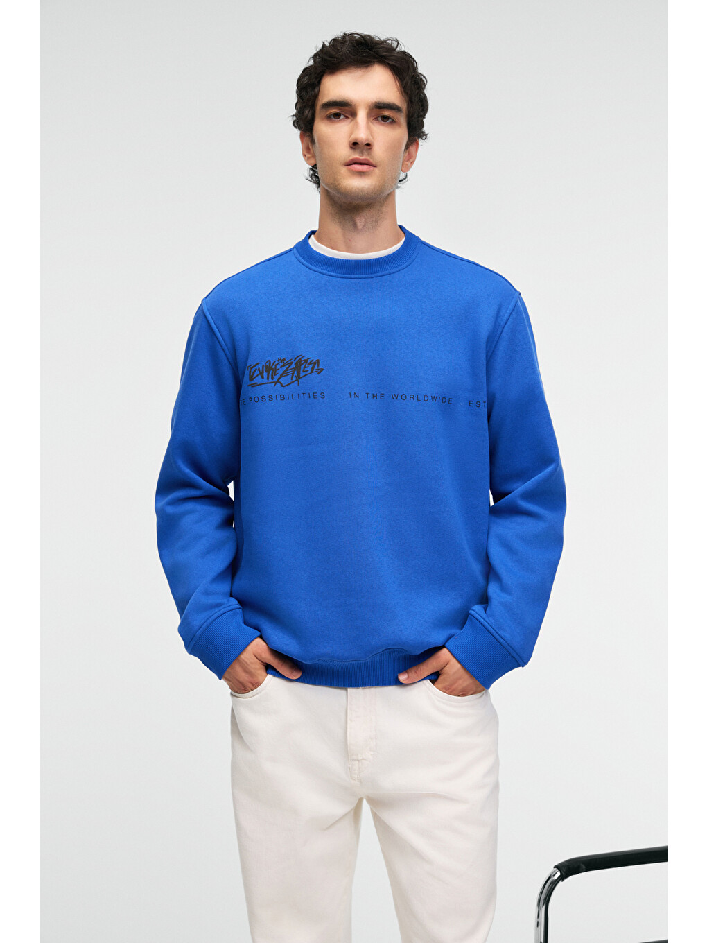 Irvıng Erkek Yuvarlak Yaka Göğsü Ve Önü Regular Fit Mavi Sweatshirt-2