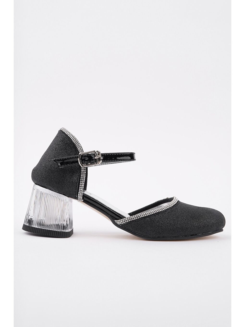 Siyah BLOSSOM Bilekten Bağlamalı Simli Işıklı Kız Çocuk Kısa Topuklu Ayakkabı-3