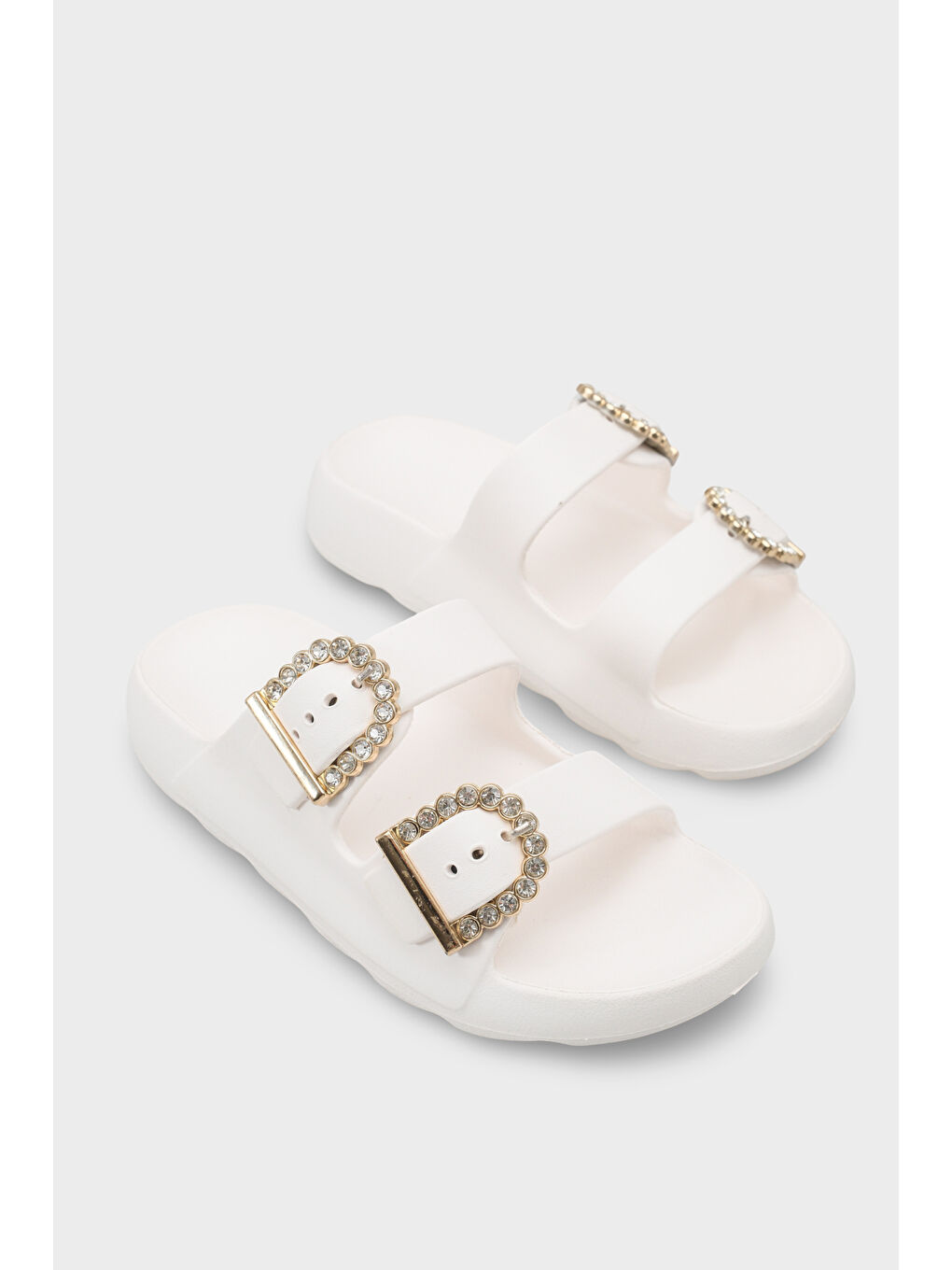 Beyaz Della Eva Çift Tokalı Kadın Terlik-1