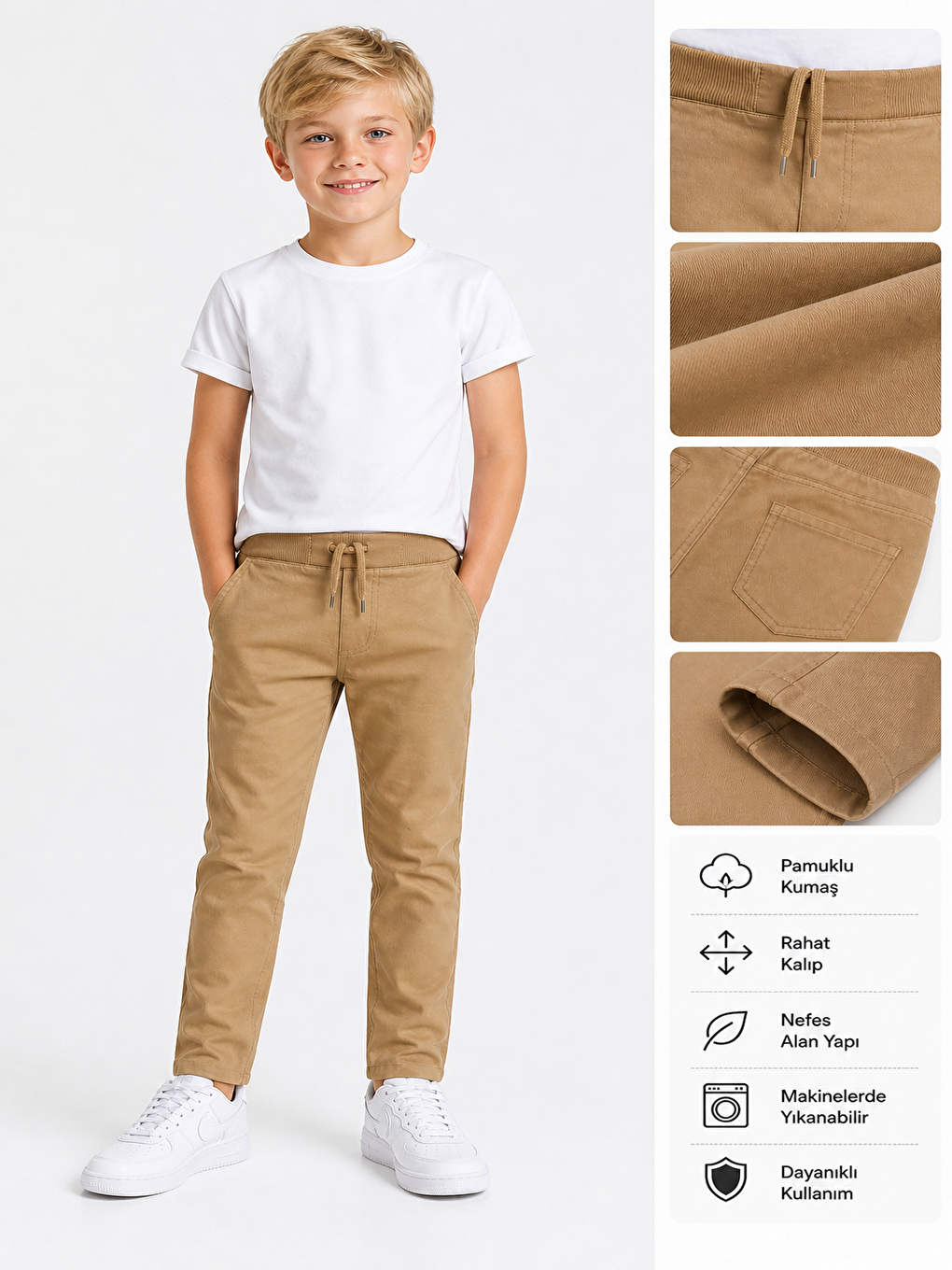Bej Erkek Çocuk Okul Pantolonu Unisex