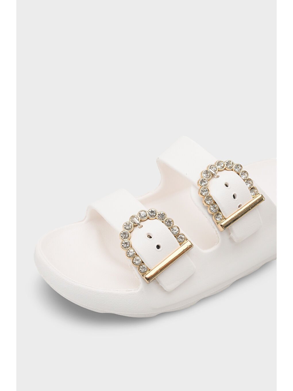 Beyaz Della Eva Çift Tokalı Kadın Terlik-2