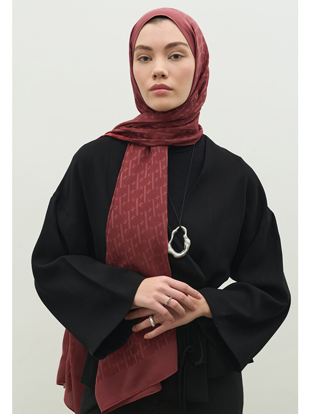 Pembe MONOGRAM PAMUK FLOŞ JAKARLI ŞAL KİRAZ ÇİÇEĞİ