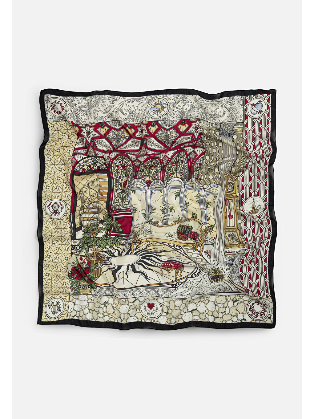 Siyah PRECIOUS PARADISE DESEN FLOŞ VİSKON EŞARP DEEP BLACK