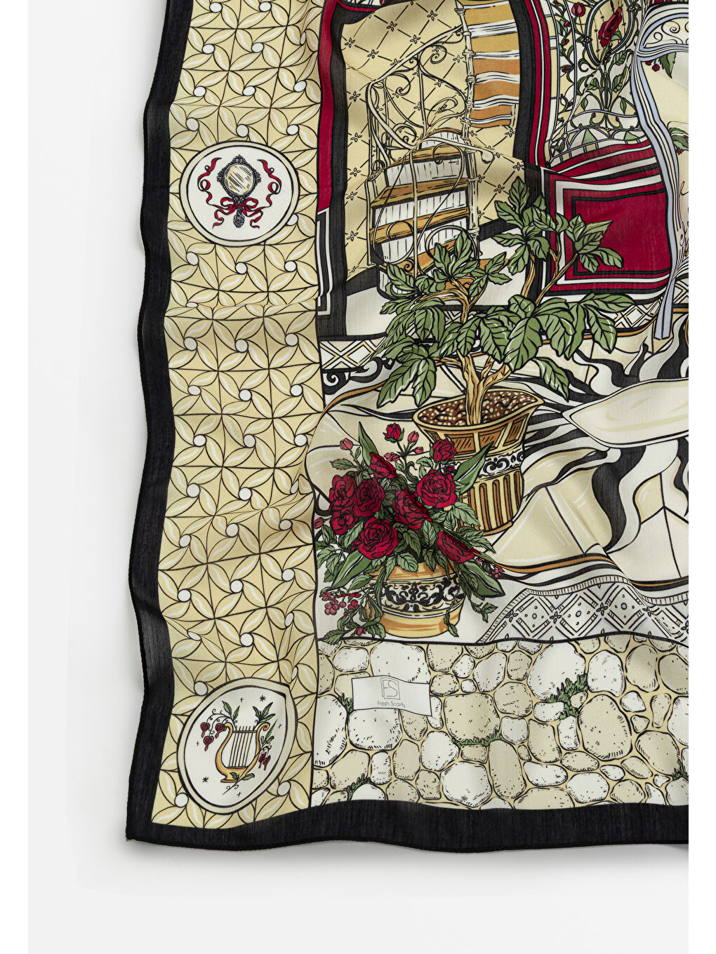 Siyah PRECIOUS PARADISE DESEN FLOŞ VİSKON EŞARP DEEP BLACK-1