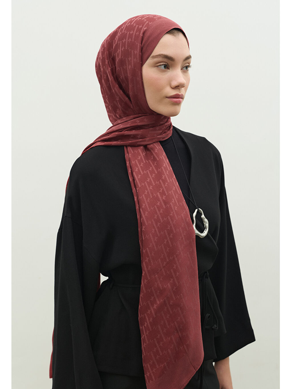 Pembe MONOGRAM PAMUK FLOŞ JAKARLI ŞAL KİRAZ ÇİÇEĞİ-1