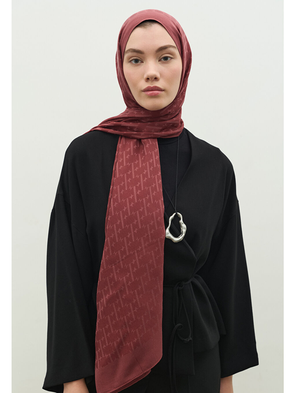 Pembe MONOGRAM PAMUK FLOŞ JAKARLI ŞAL KİRAZ ÇİÇEĞİ-2