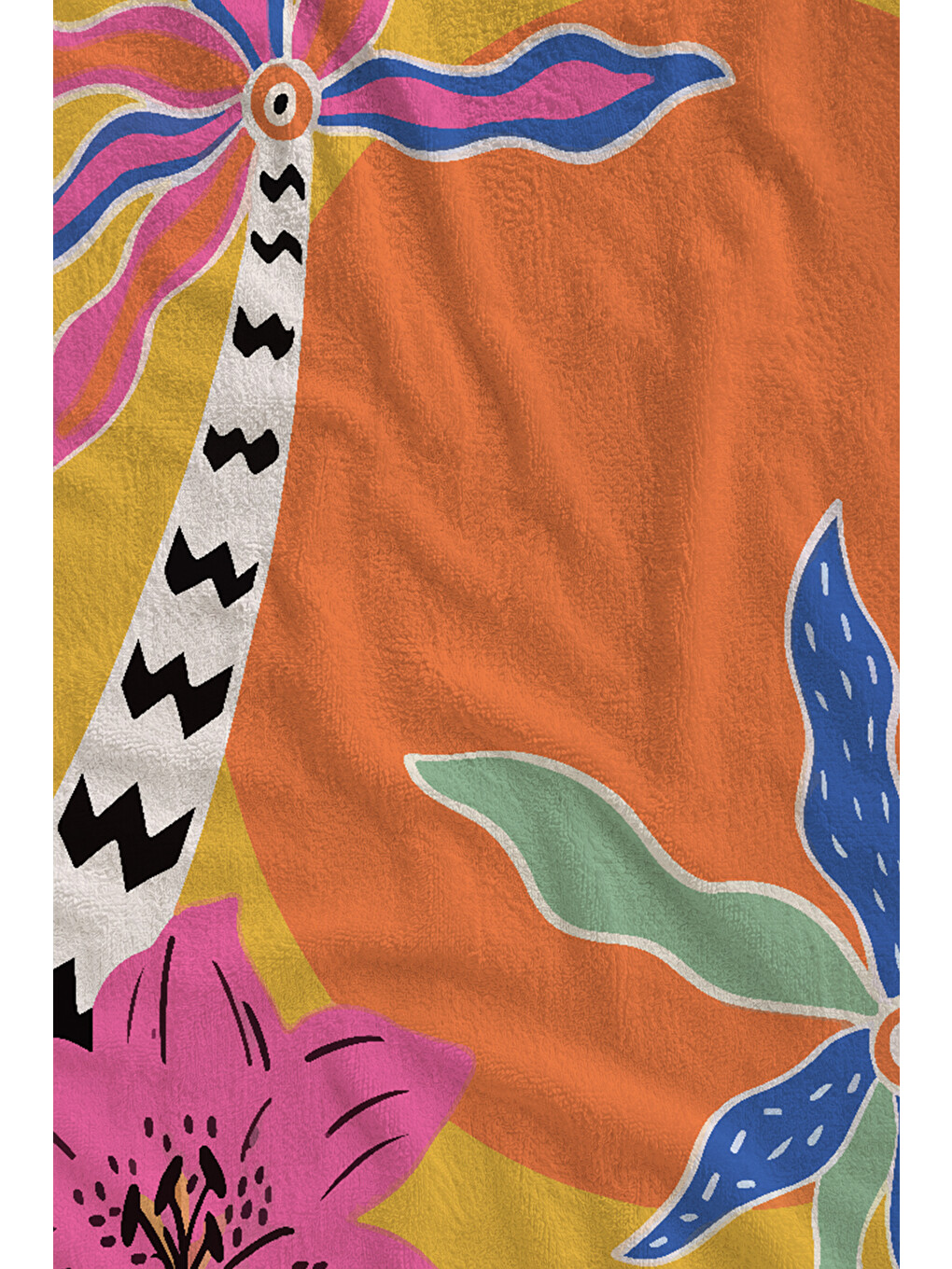 Turuncu Pembe Sarı Modern Tropikal Çiçek Ve Soyut 70x150 Cm Dijital Baskılı Plaj Ve Banyo Havlusu-1