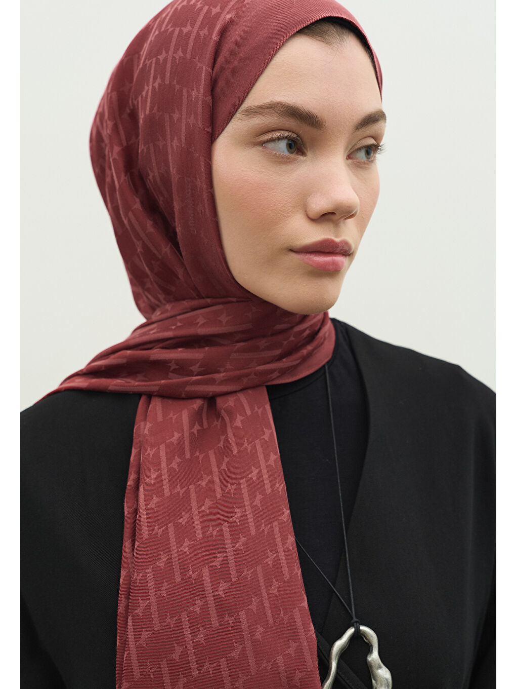 Pembe MONOGRAM PAMUK FLOŞ JAKARLI ŞAL KİRAZ ÇİÇEĞİ-3