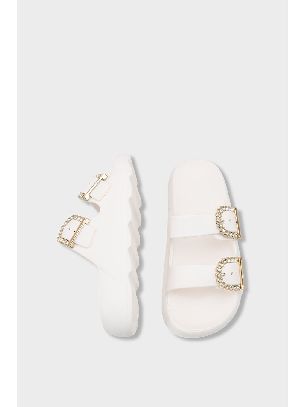 Beyaz Della Eva Çift Tokalı Kadın Terlik-4