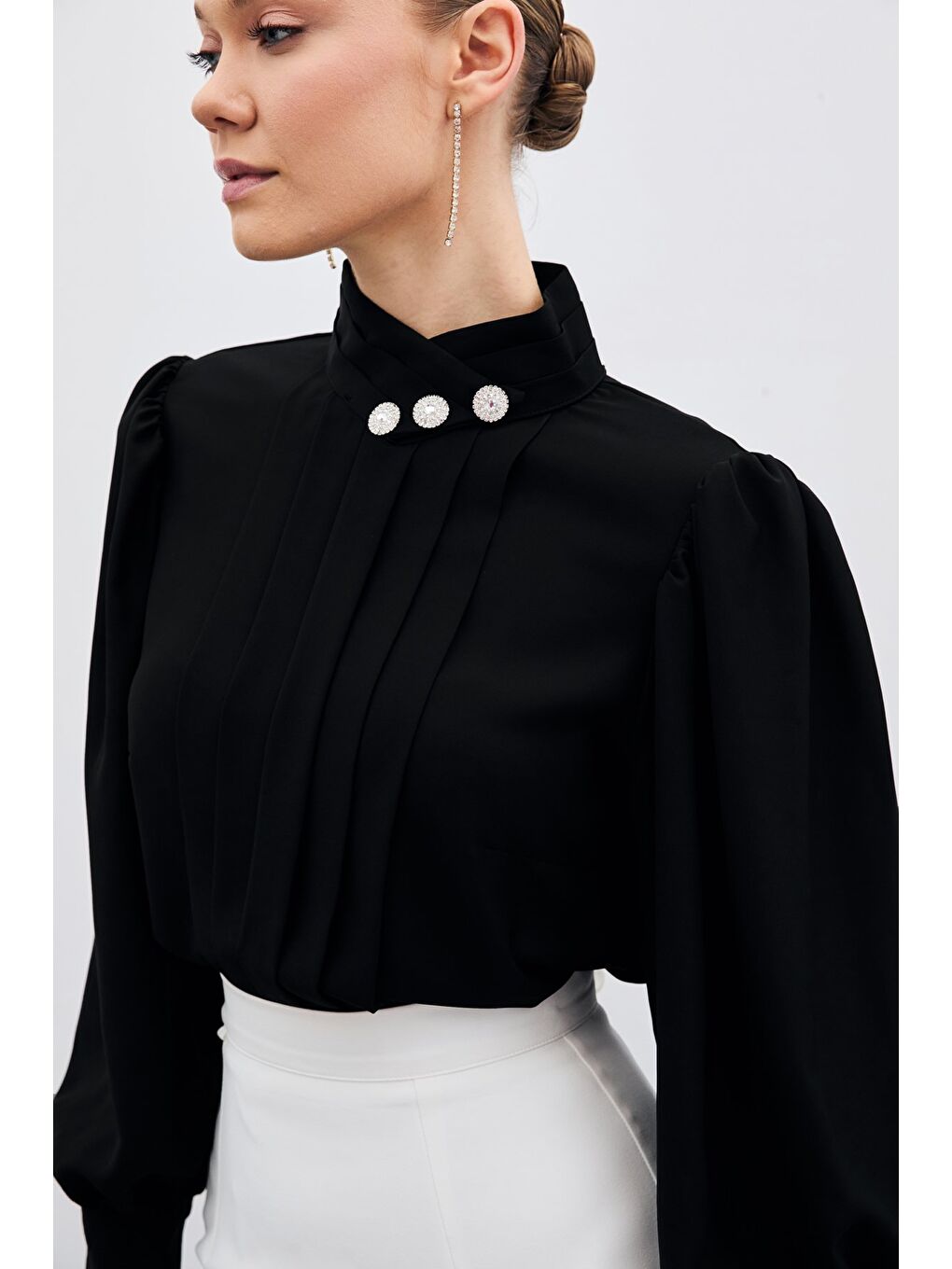 Nervür Detaylı Bluz - Siyah-4