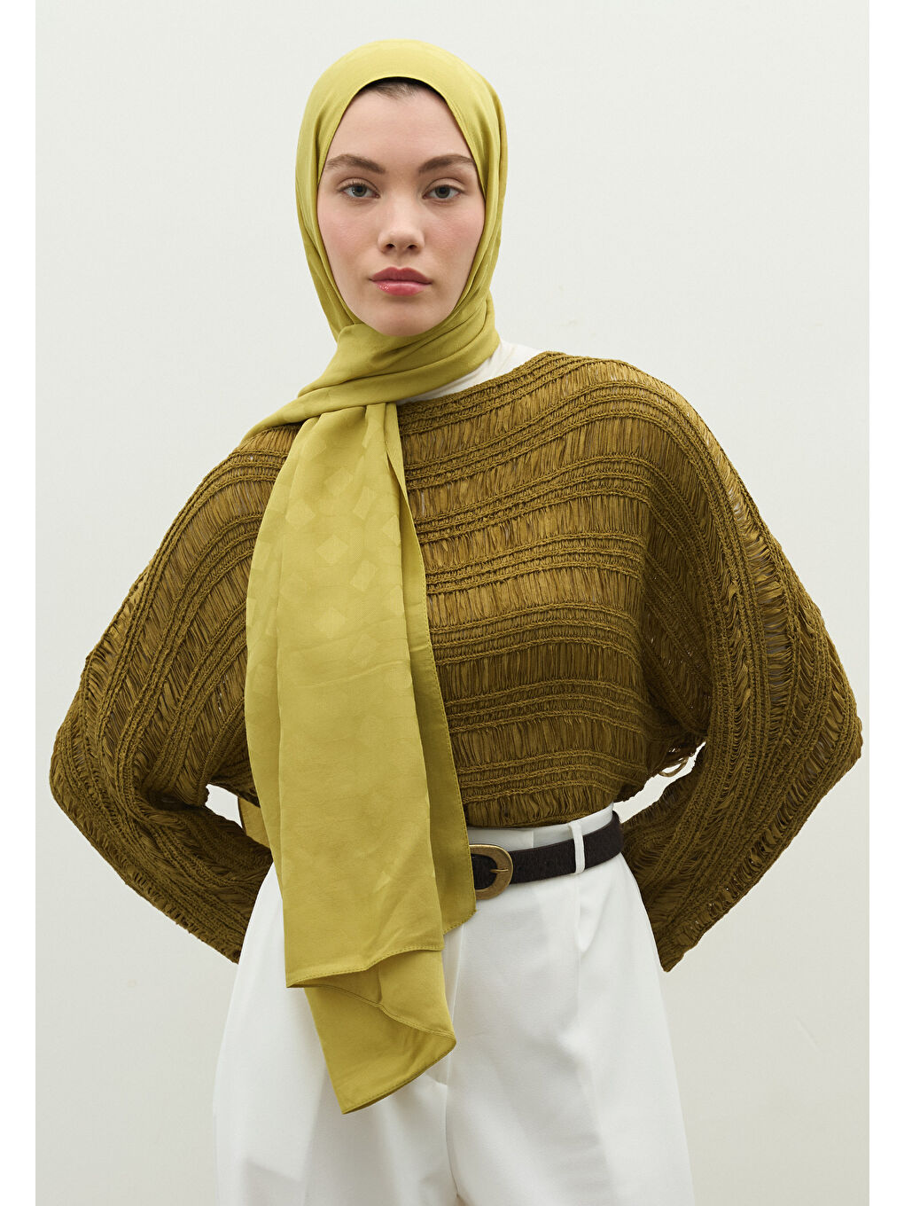 Sarı OSLO PAMUK FLOŞ JAKARLI ŞAL TATLI SARI-1