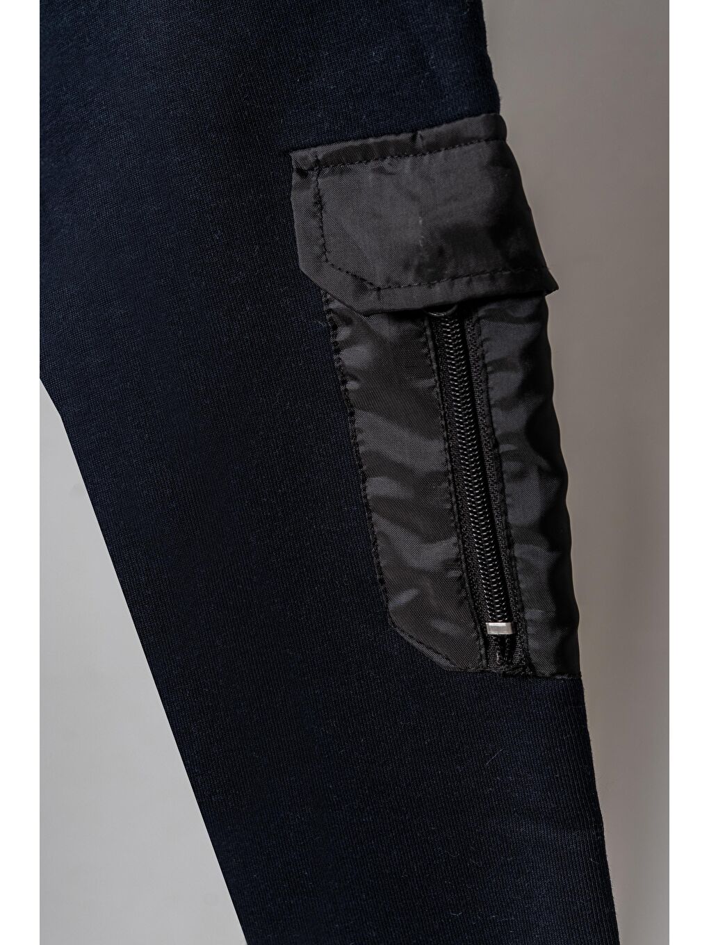 Lacivert 3 İp İki Diz Mikro Kargo Cepli Sağ Cep Fermuarlı Erkek Çocuk Eşofman Altı-3