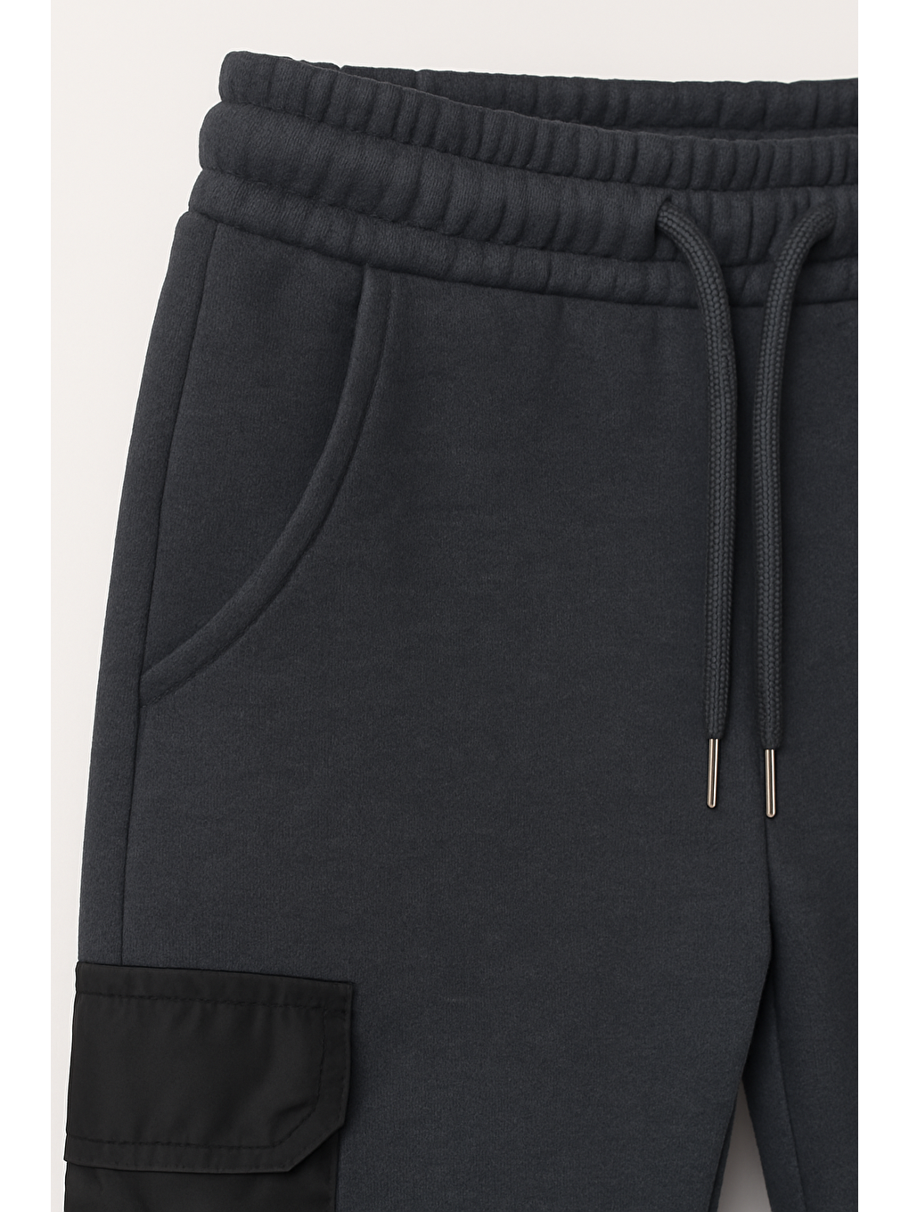 Gri 3 İp İki Diz Mikro Kargo Cepli Sağ Cep Fermuarlı Erkek Çocuk Eşofman Altı-1