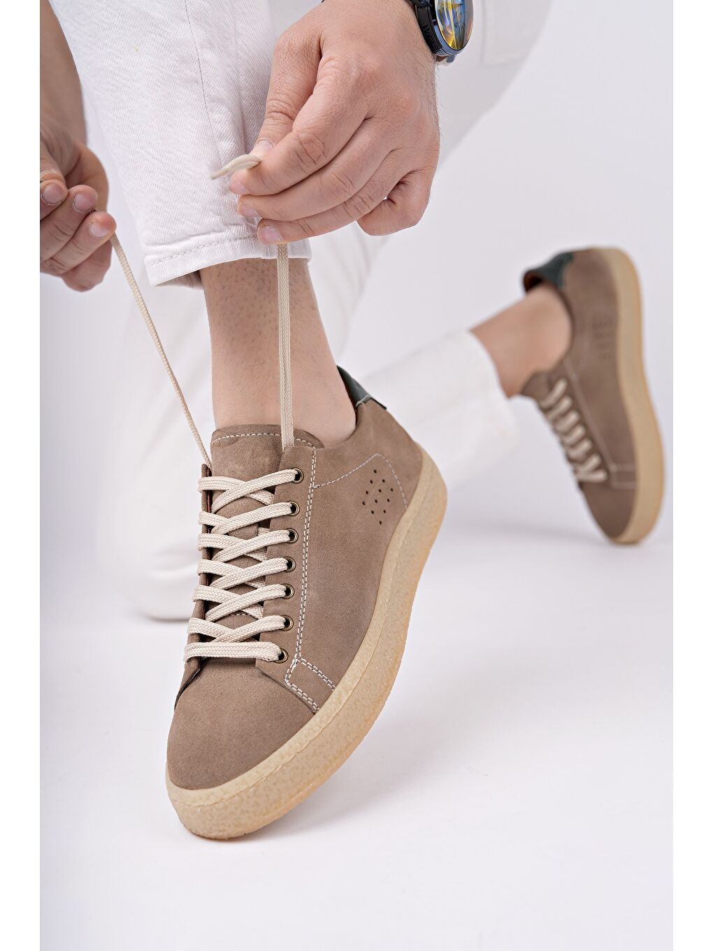 Bej MİDWAY Bağcıklı Hakiki Deri Erkek Günlük Sneaker Spor Ayakkabı-2