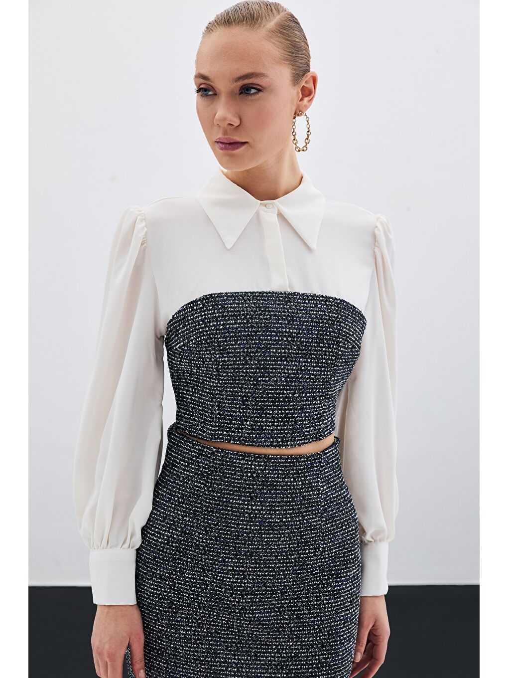 Tüvitli Gömlek Bluz - Sax Mavi-1