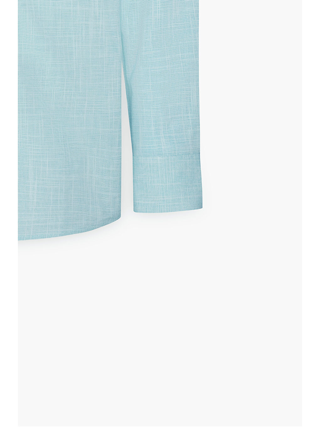 Erkek Turkuaz Slim Fit Dar Kesim Düğmeli Yaka Keten Görünümlü %100 Pamuk Flamlı Gömlek-1