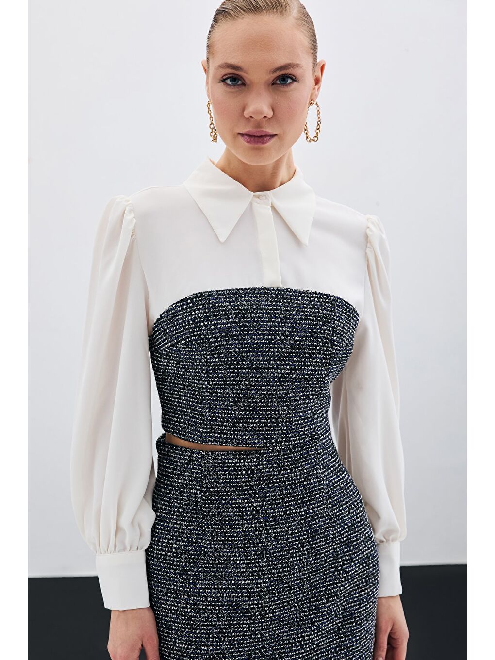 Tüvitli Gömlek Bluz - Sax Mavi-2