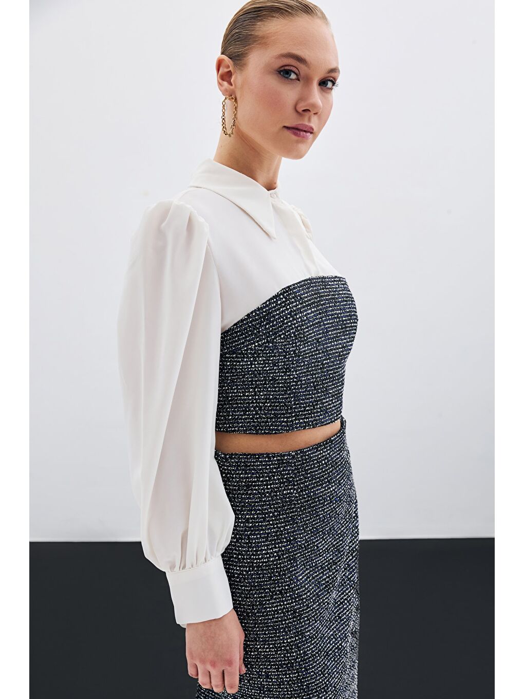 Tüvitli Gömlek Bluz - Sax Mavi-4