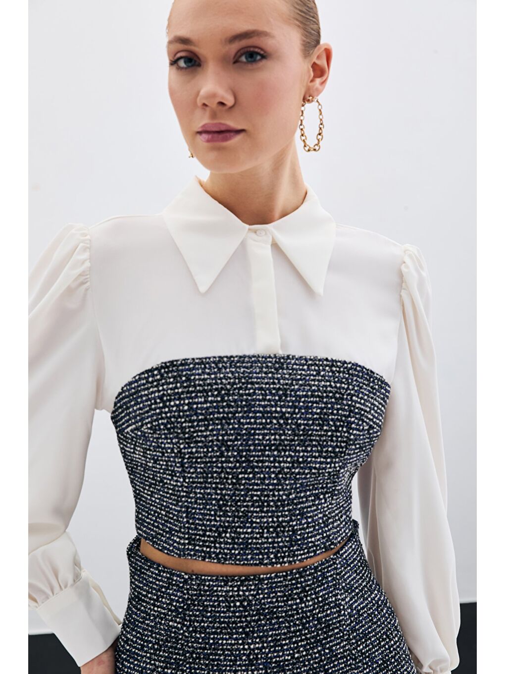 Tüvitli Gömlek Bluz - Sax Mavi-5