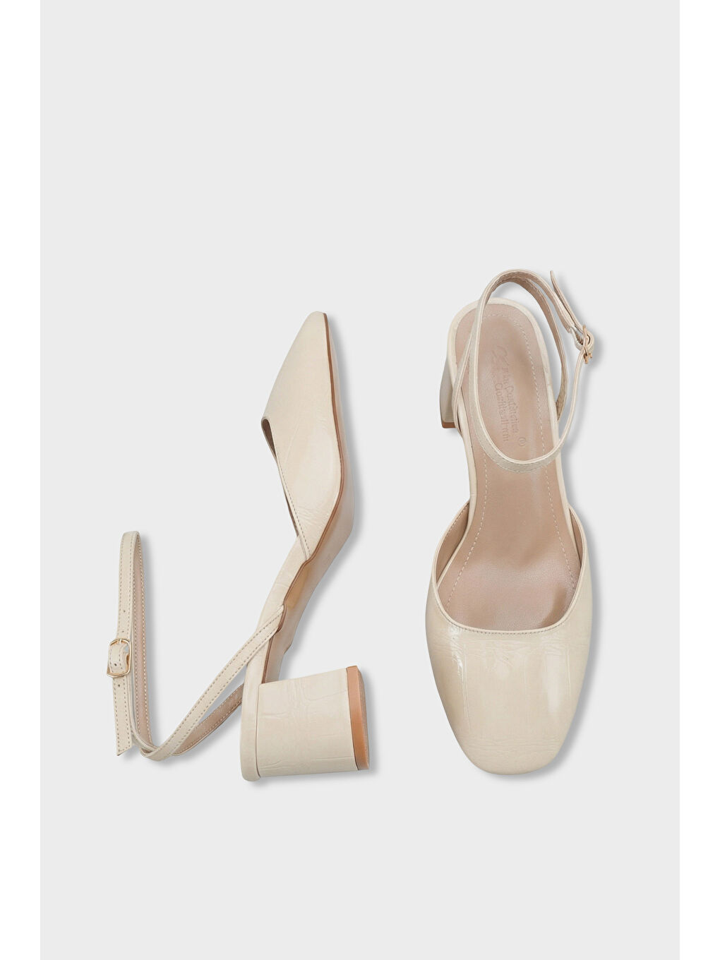 Bej Karmen Yuvarlak Burunlu Bilekten Bantlı Orta Topuklu Kadın Ayakkabı-4