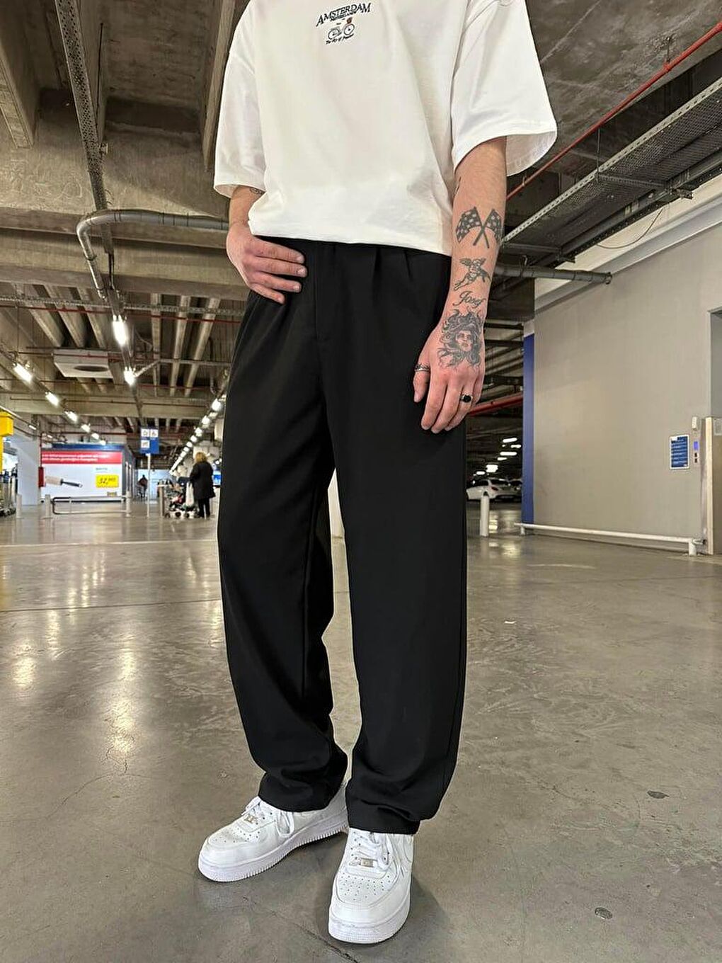 Siyah Pileli Klasik Baggy Erkek Pantolon-2