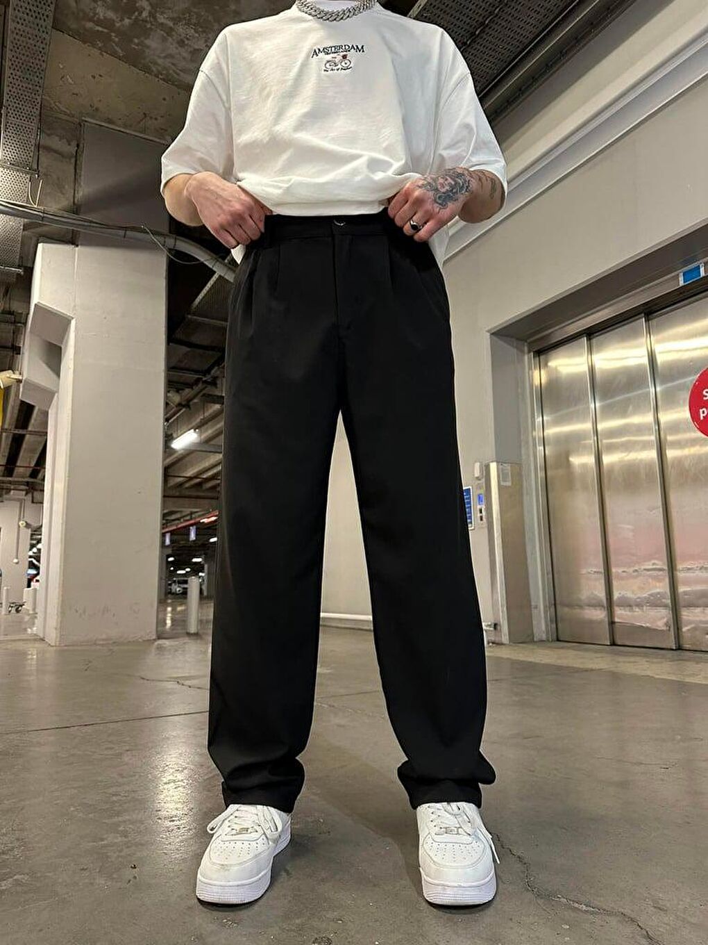 Siyah Pileli Klasik Baggy Erkek Pantolon-3