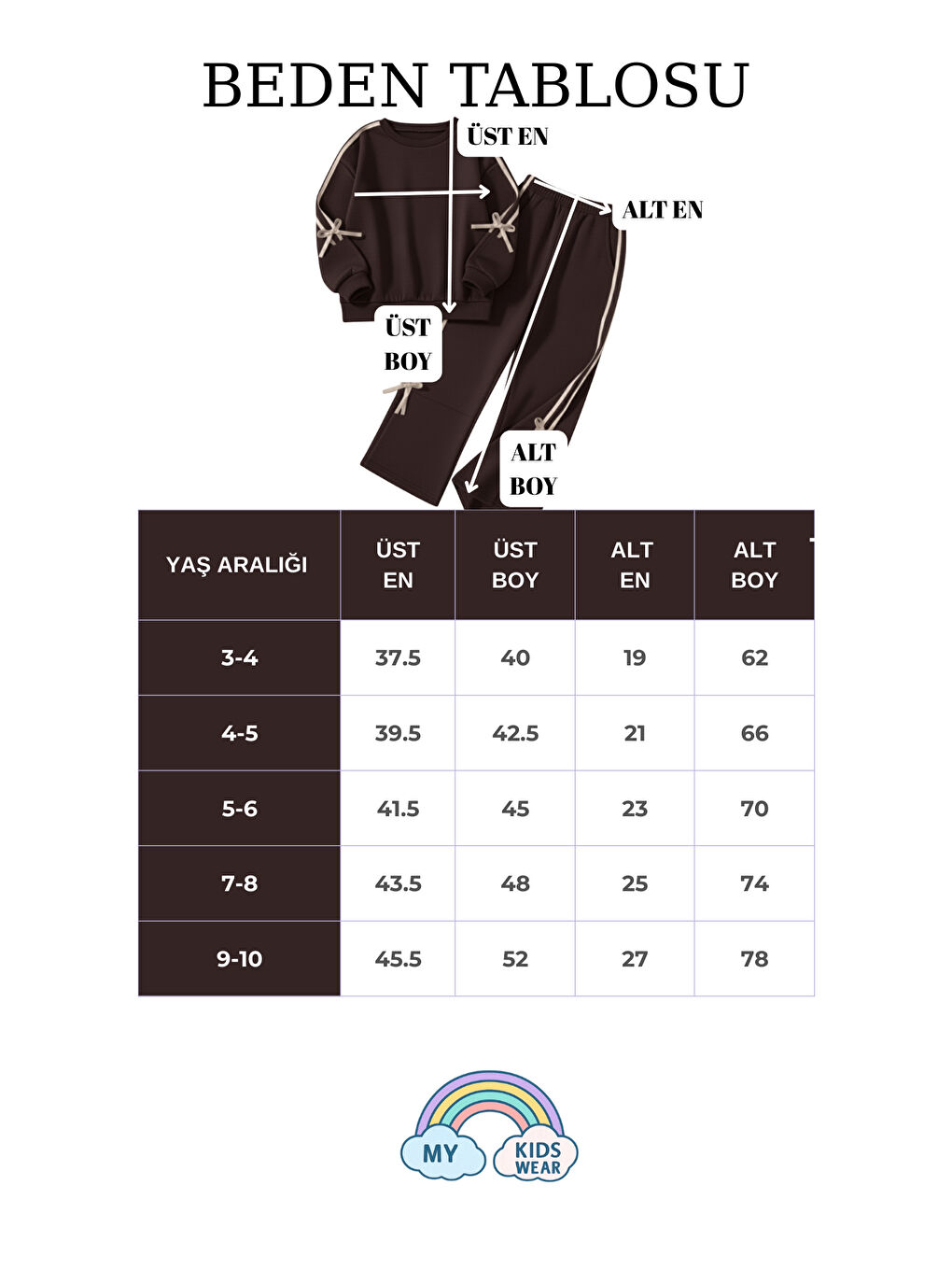 Kahverengi Kız Çocuk Çift Şerit Kurdele Üç İplik Eşofman Takımı 3-10 Yaş 12335-2