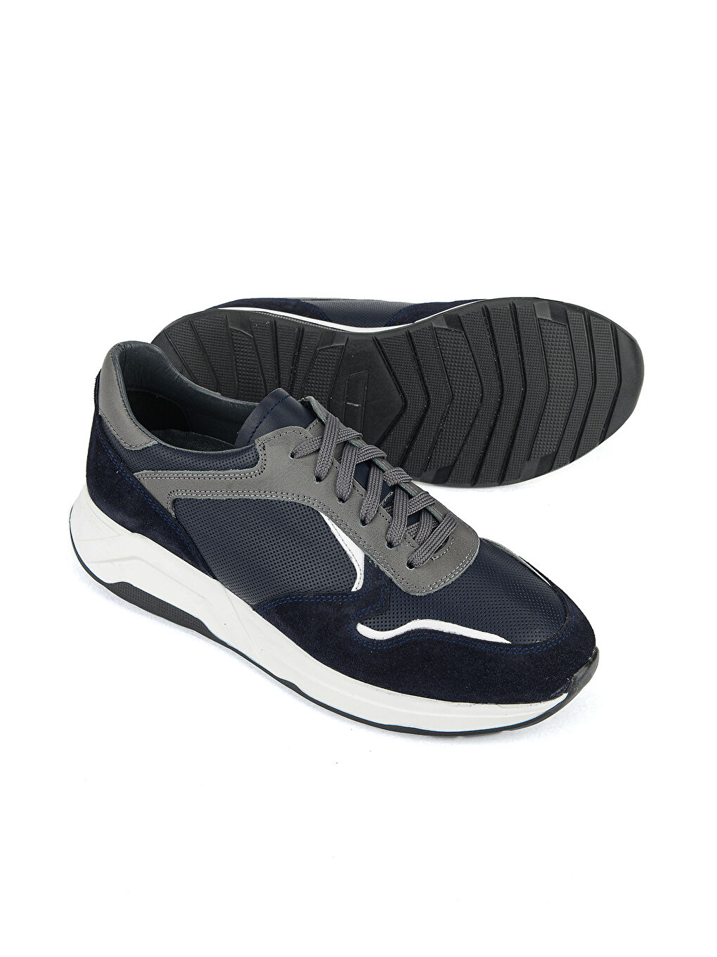 Erkek Hakiki Deri Günlük Sneaker 161983ZF4 Lacivert-3