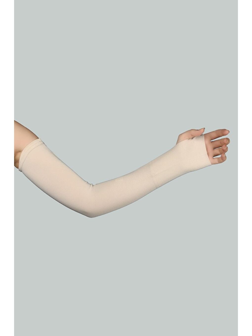 Ekru Kesik Parmak Geçmeli Penye Tesettür Kolluk-1