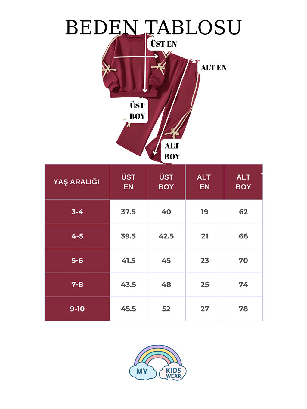 Bordo Kız Çocuk Çift Şerit Kurdele Üç İplik Eşofman Takımı 3-10 Yaş 12334-2