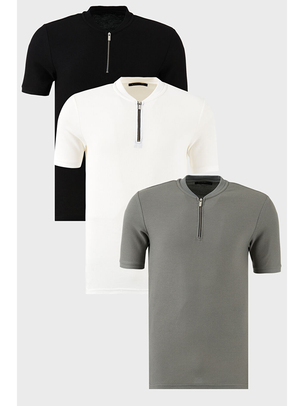 Siyah Pamuklu Regular Fit Yarım Fermuarlı Kolej Yaka 3'lü Paket Tişört 5902653S3