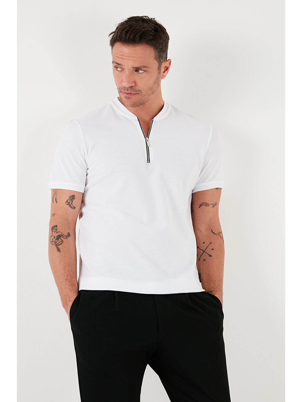 Siyah Pamuklu Regular Fit Yarım Fermuarlı Kolej Yaka 3'lü Paket Tişört 5902653S3-2