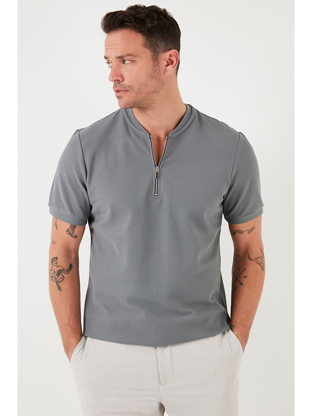 Siyah Pamuklu Regular Fit Yarım Fermuarlı Kolej Yaka 3'lü Paket Tişört 5902653S3-3