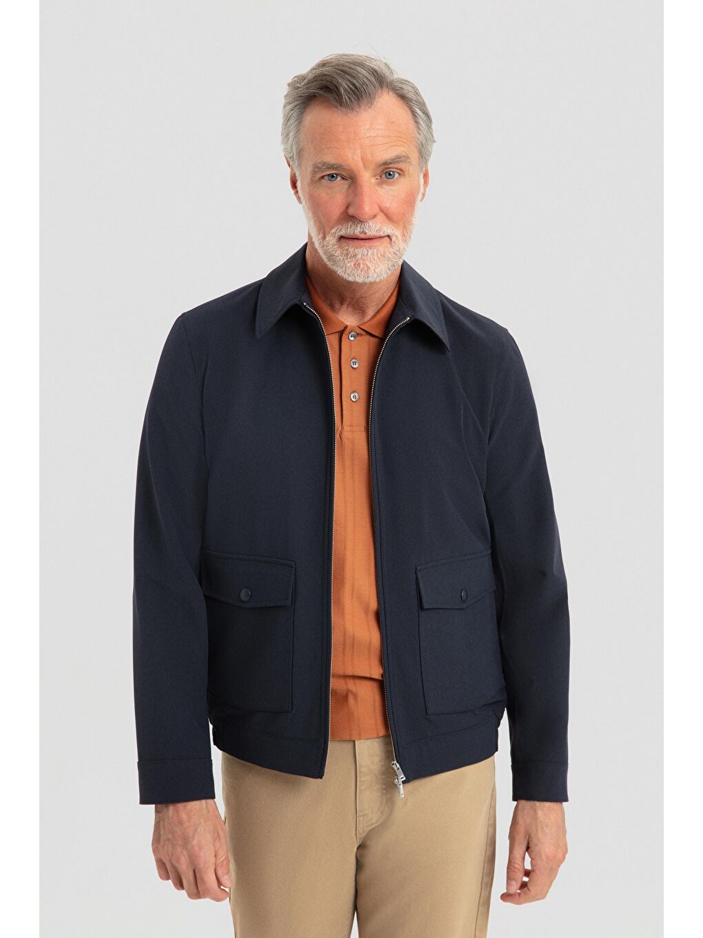 Erkek Lacivert Regular Fit Klasik Yaka Kapaklı Cepli Bomber Mont