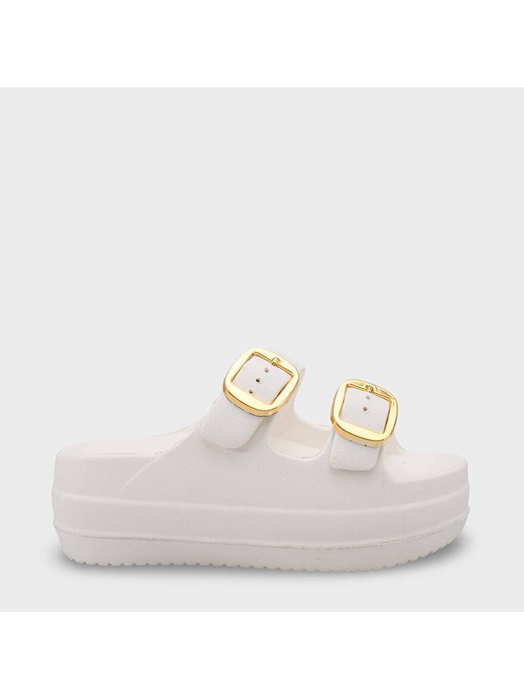 Beyaz Nicki Eva Çift Tokalı Dolgu Tabanlı Kadın Terlik