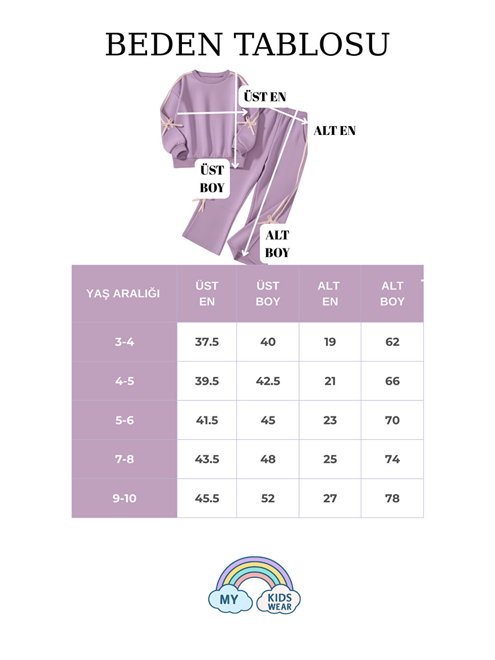 Lila Kız Çocuk Çift Şerit Kurdele Üç İplik Eşofman Takımı 3-10 Yaş 12339-2