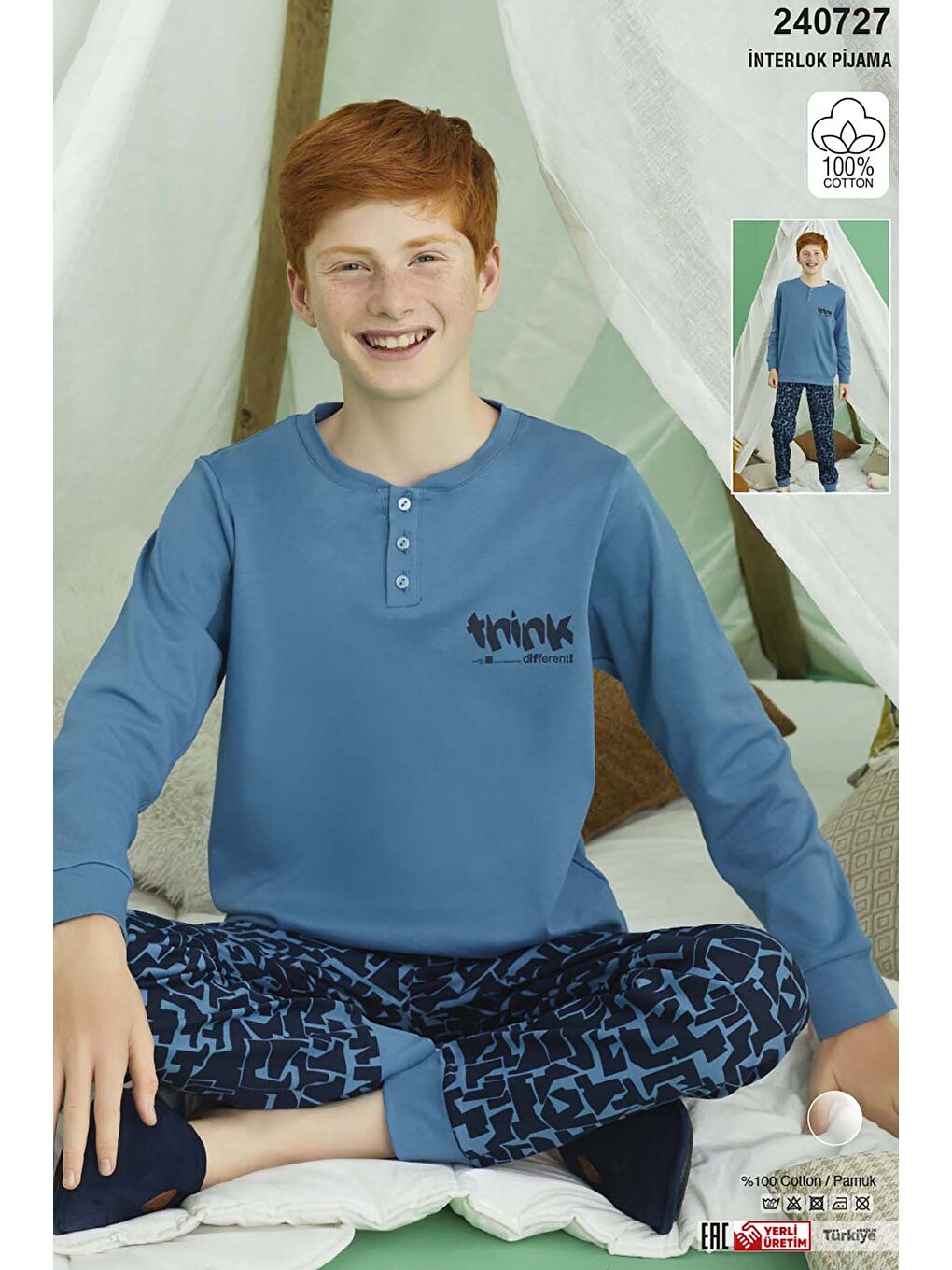 Erkek Çocuk Pamuklu Pijama Takımı 240727 Petrol-2