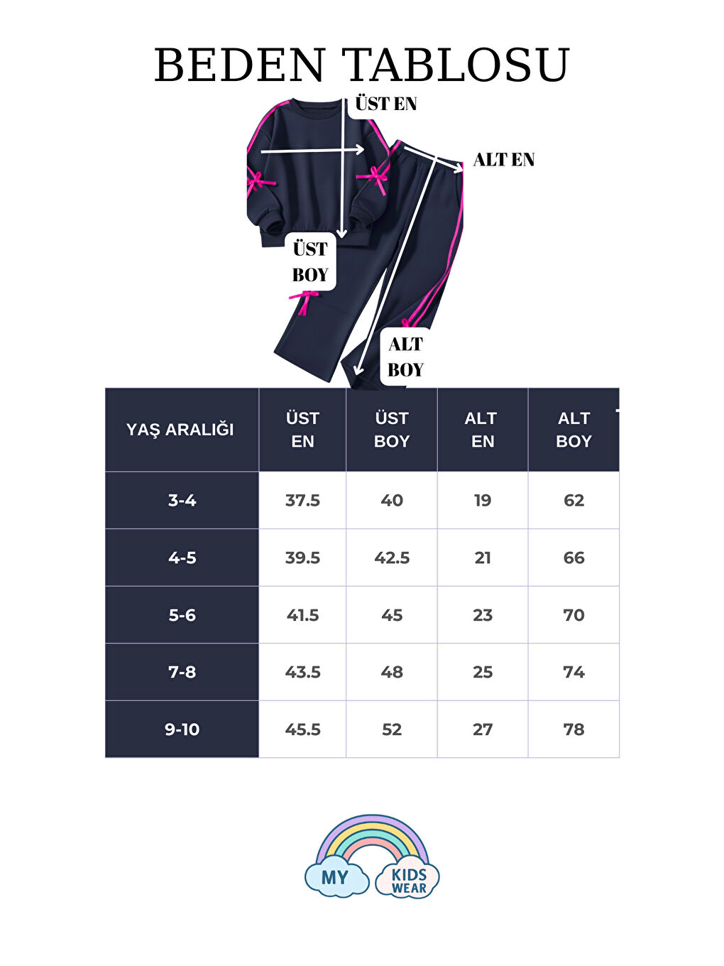 Lacivert Kız Çocuk Çift Şerit Kurdele Üç İplik Eşofman Takımı 3-10 Yaş 12336-2