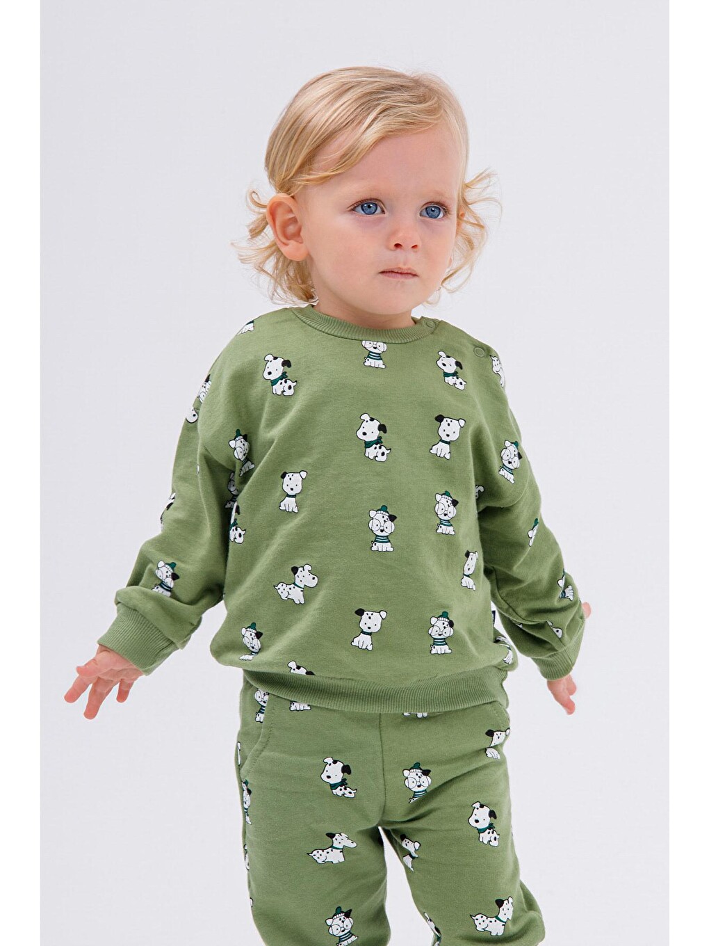 Yeşil Erkek Bebek&çocuk İki İplik Kumaş Orta Kalınlıkta Örme Basic Alt Üst Eşofman Takımı-4