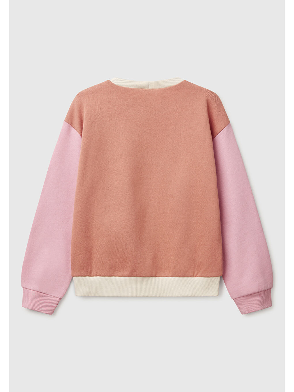 Kız Çocuk Bej Mix Simli Benetton Logo Baskılı Bisiklet Yaka Sweatshirt-1