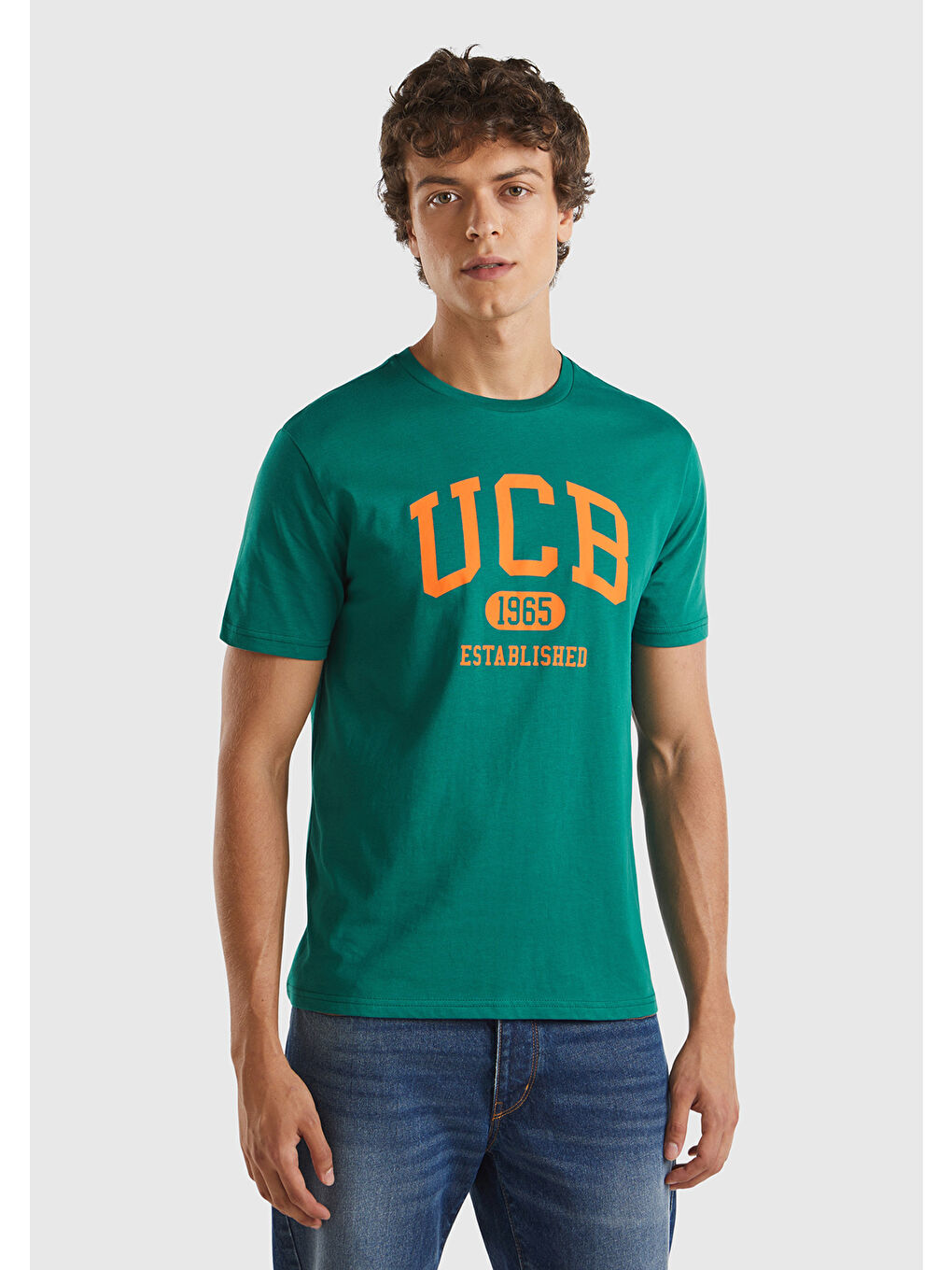 United Colors Of Benetton Erkek Koyu Yeşil %100 Pamuk Baskılı Kısa Kollu Yuvarlak Yaka T-Shirt