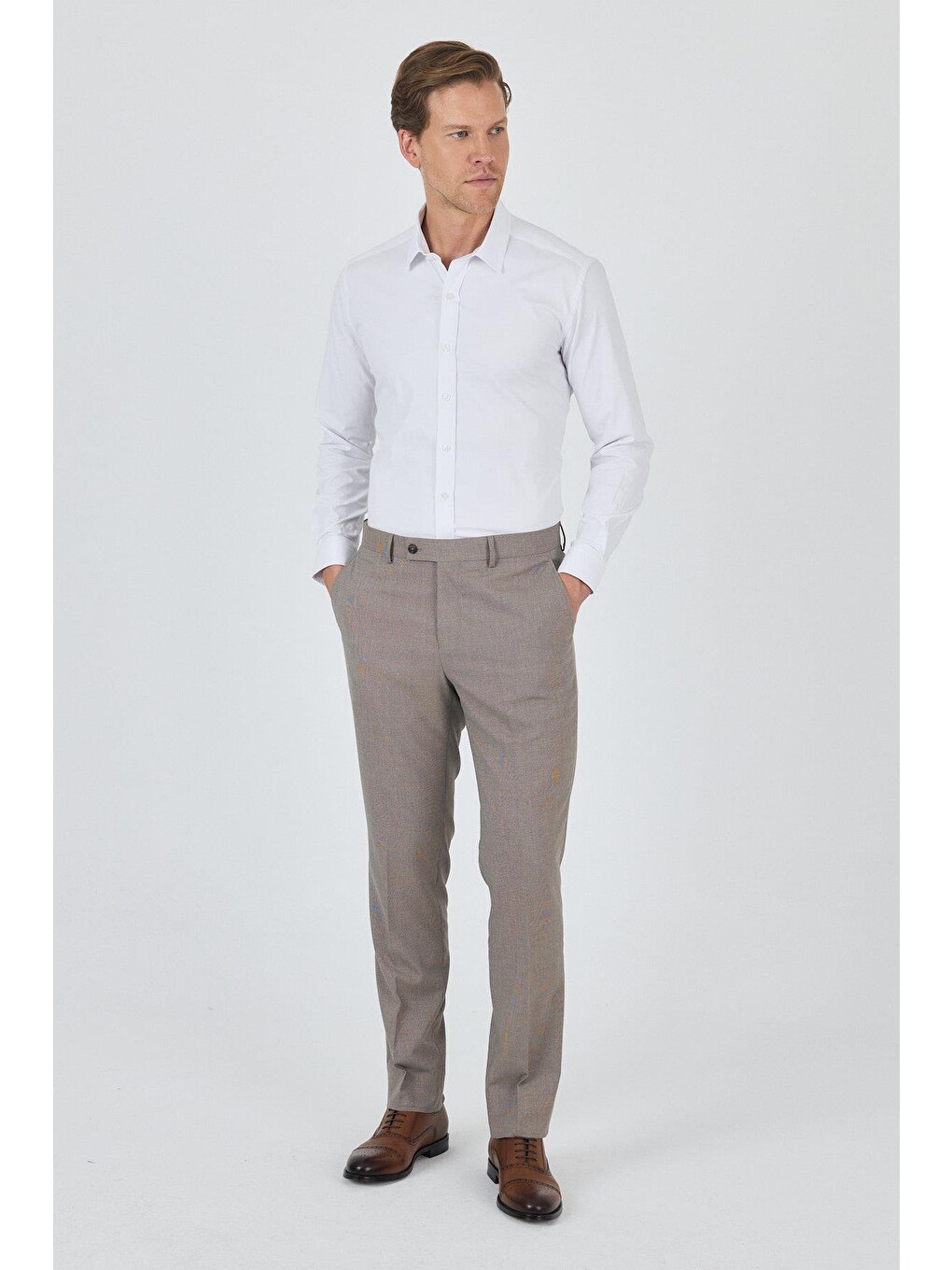 Kahverengi Camel Esnek Yandan Cepli Comfort Fit Classic Pantolon 1003250151-2