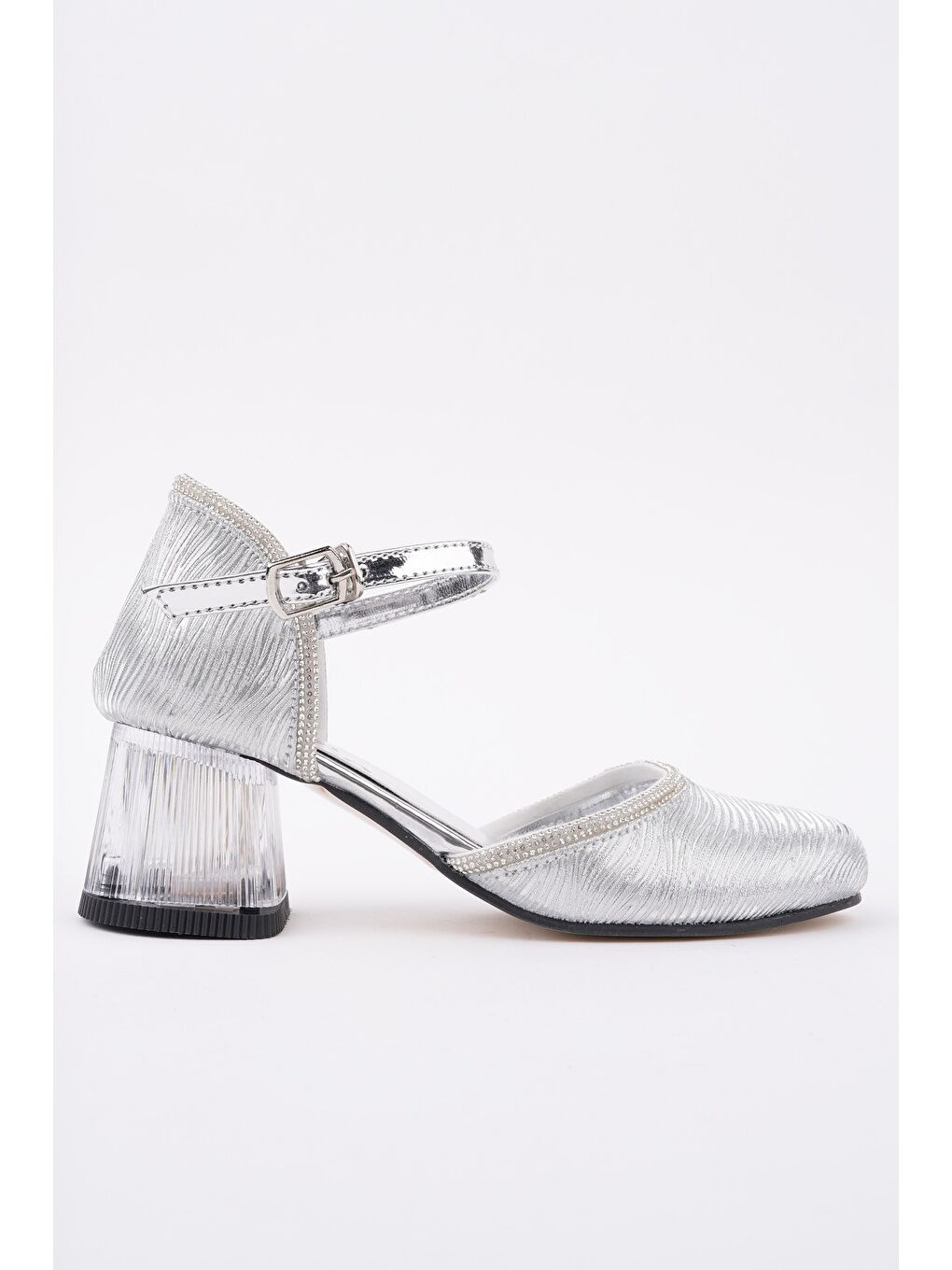 Gri BLOSSOM Bilekten Bağlamalı Simli Işıklı Kız Çocuk Kısa Topuklu Ayakkabı