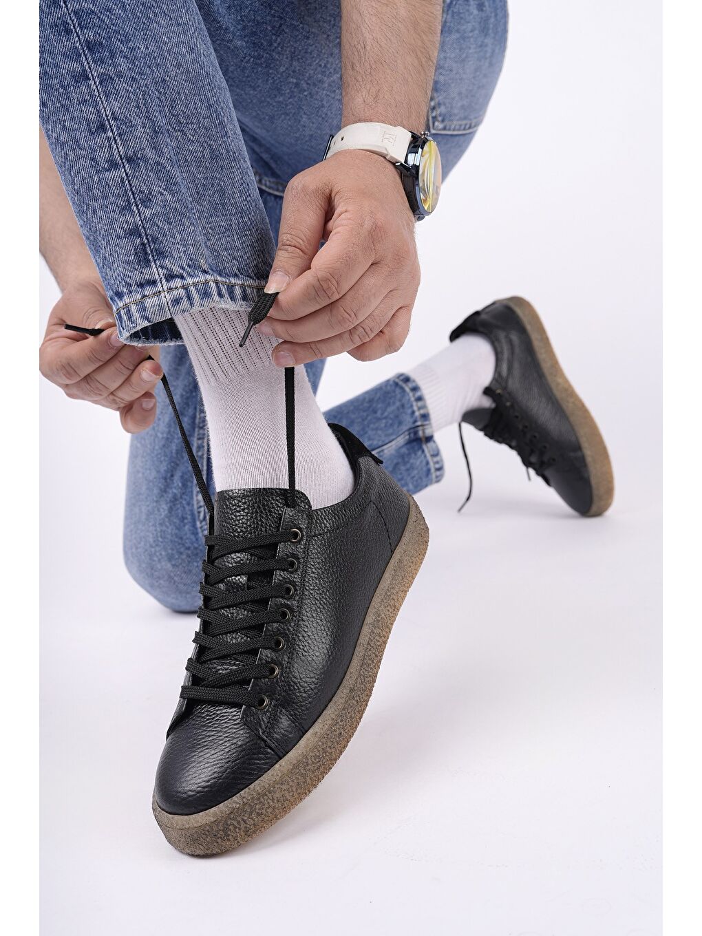 Siyah THOMAS Bağcıklı Hakiki Deri Erkek Günlük Sneaker Spor Ayakkabı-4