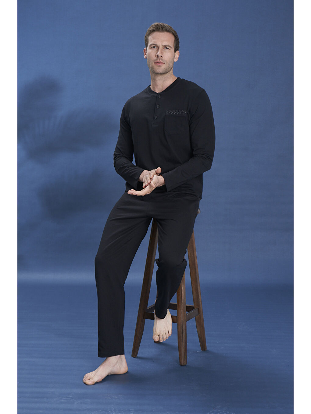 Erkek Penye Uzun Kol Pijama Takımı 2106 Siyah06