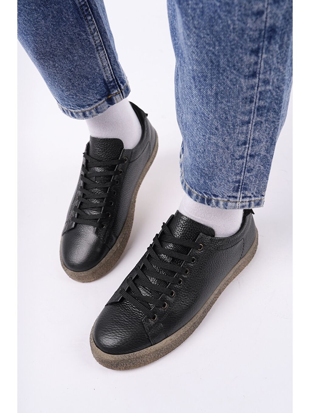 Siyah THOMAS Bağcıklı Hakiki Deri Erkek Günlük Sneaker Spor Ayakkabı-5