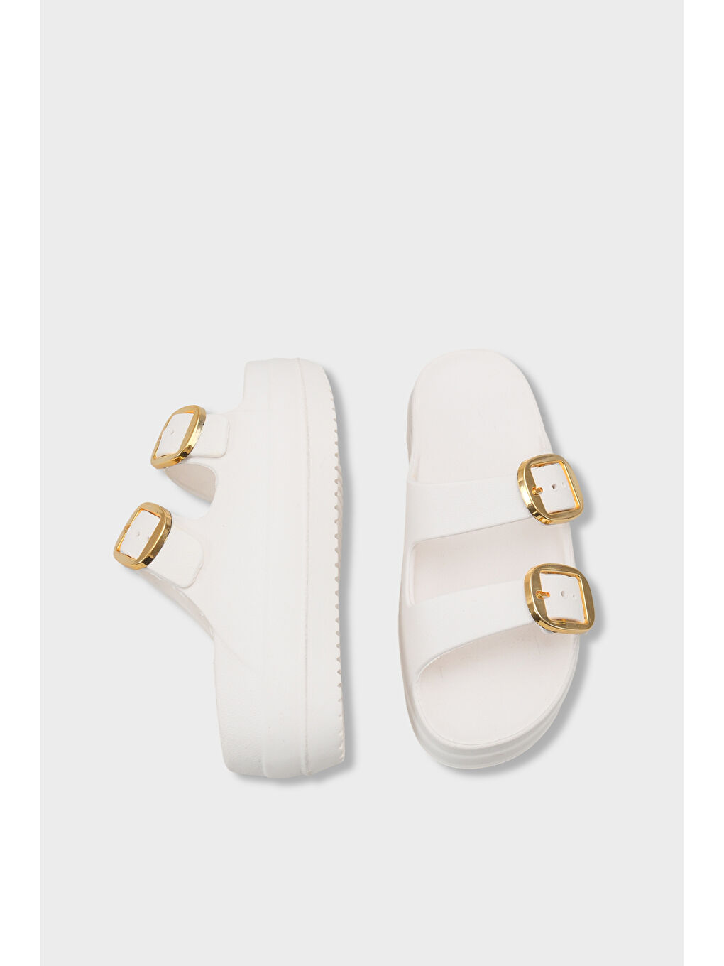 Beyaz Nicki Eva Çift Tokalı Dolgu Tabanlı Kadın Terlik-4