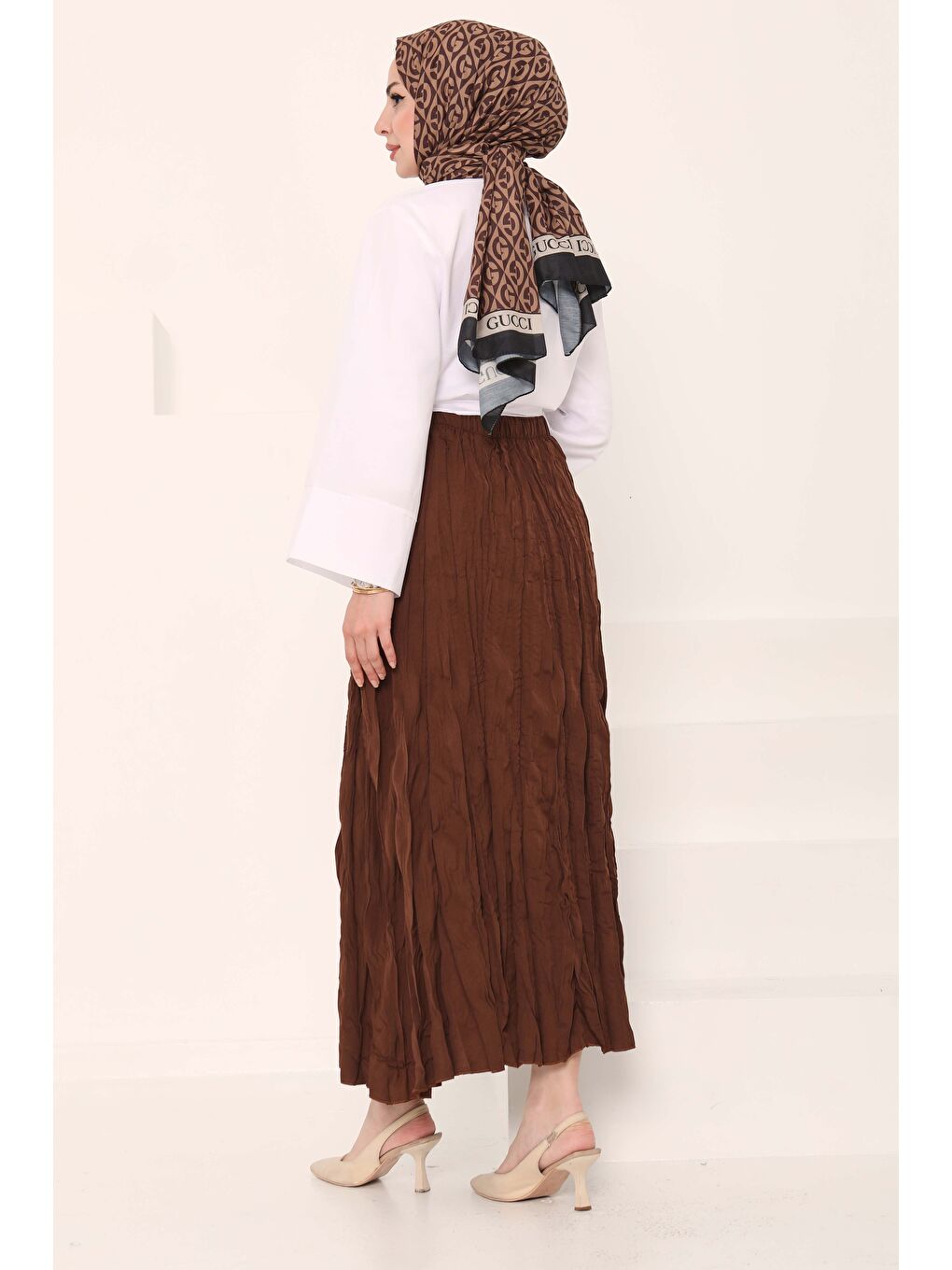 Kahverengi Beli Lastikli Kırışık Etek Kahve - 27013-5