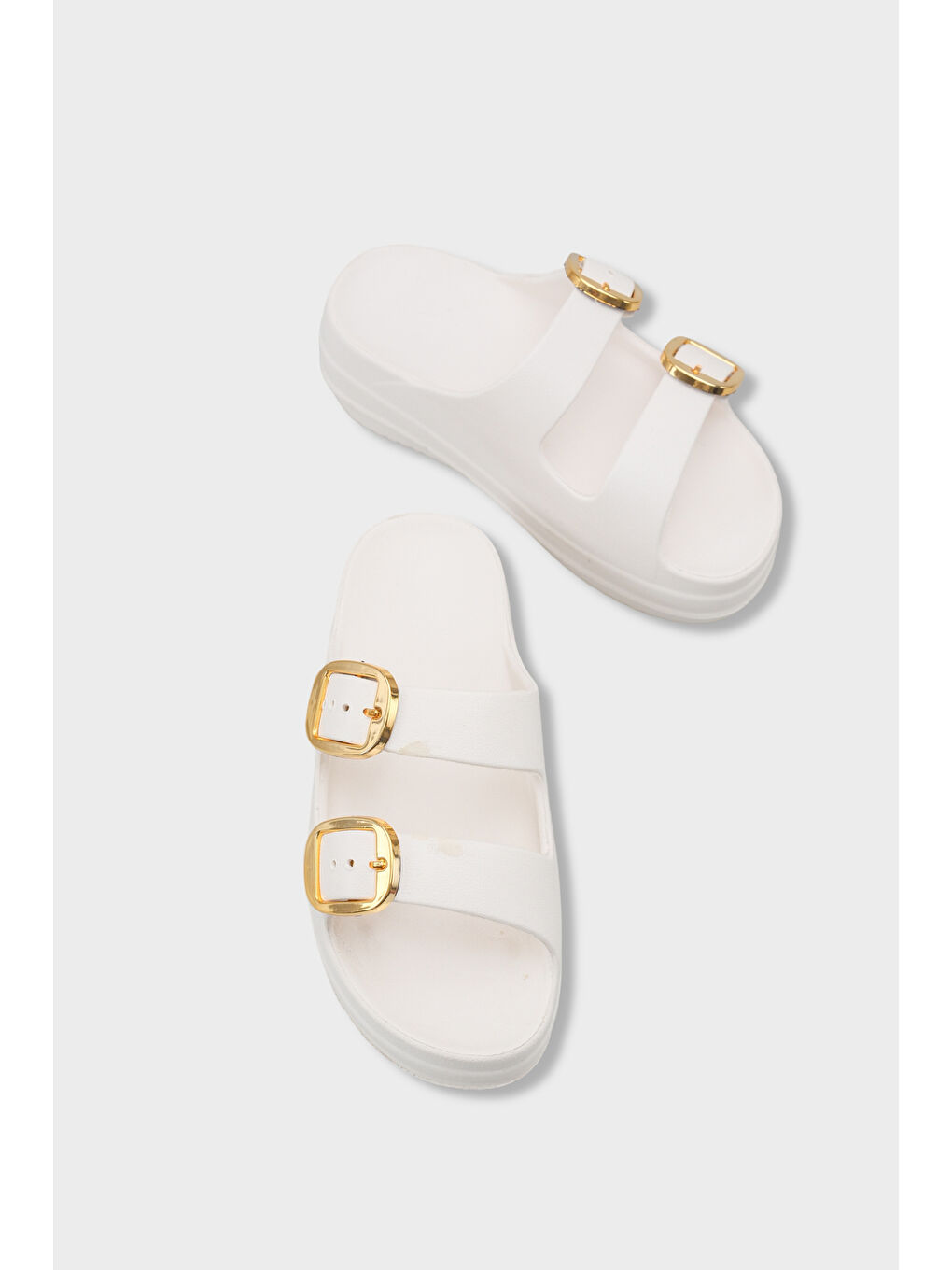 Beyaz Nicki Eva Çift Tokalı Dolgu Tabanlı Kadın Terlik-5